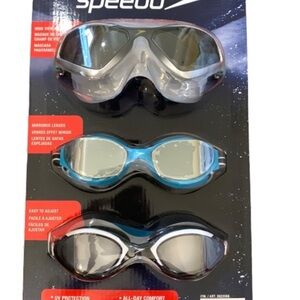 Speedo Swim Goggles Set - Black, Blue, Silver